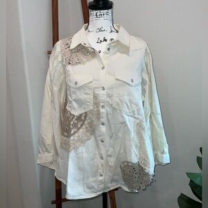 Pilcro Cream Shirt with Blue Stitching